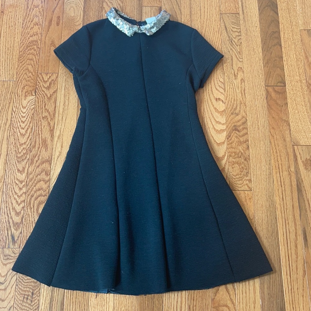 Kids black dress with gold sequins neckline